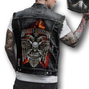 Gilet biker sans manche en jean – Harley Skull Honor Ride™ - LE PRATIQUE DU MOTARD