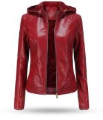 Veste Biker Rouge Femme