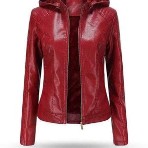 Veste Biker Rouge Femme