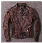 Veste Cuir motard vintage Cuir Marron / L