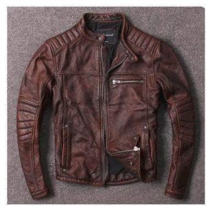 Veste Cuir motard vintage Cuir Marron / L