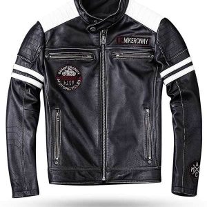 Veste en Cuir Motard 4XL