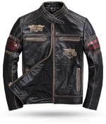 Veste en Cuir Style Biker Homme M