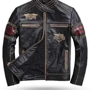 Veste en Cuir Style Biker Homme M